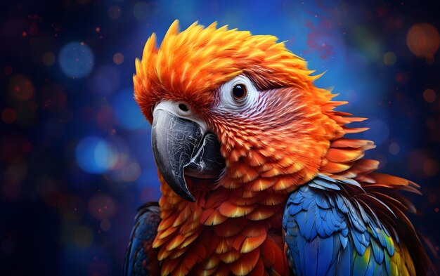 A colorful parrot with a blue background