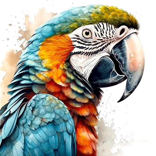 A colorful parrot with a blue and yellow beak.