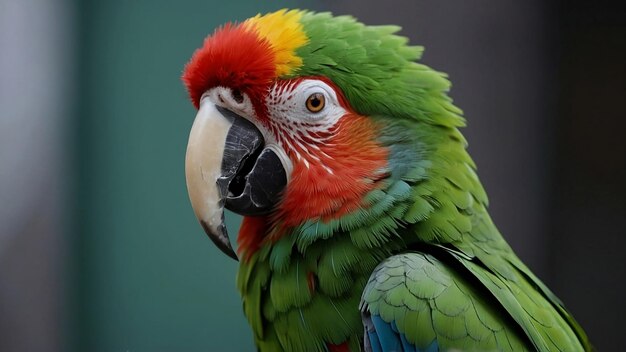 Photo a colorful parrot with a green and red feather