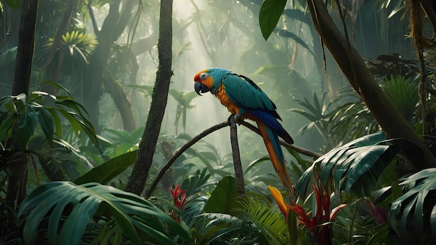 A colorful parrot with a green and red feather