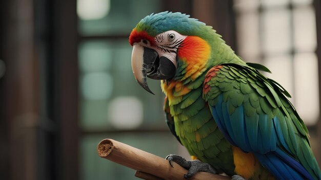 Photo a colorful parrot with a green and red feather