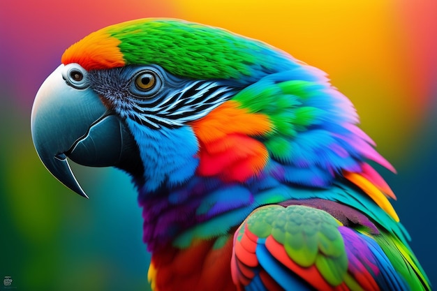 A colorful parrot with a large beak is shown.