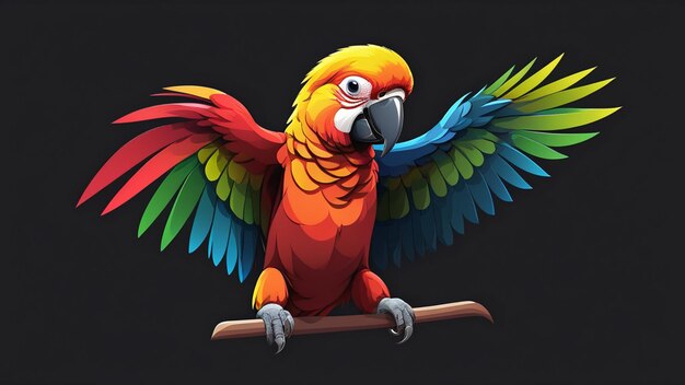 Photo a colorful parrot with a long tail holds a stick with its beak open