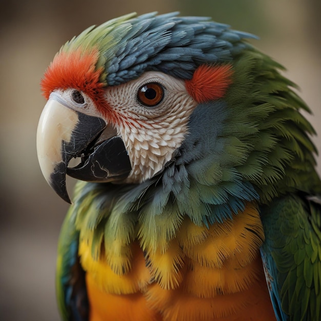 a colorful parrot with a red and blue beak