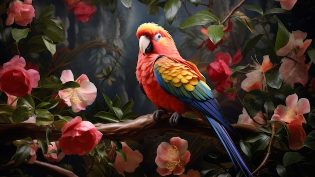 Colorful Parrot In Zbrush Style Hyperrealistic Animal Illustration