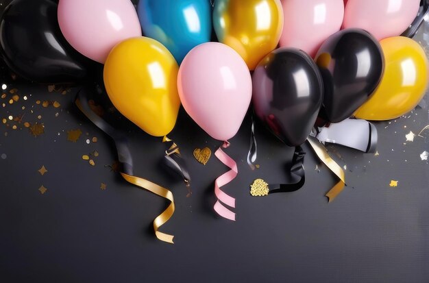 Красочные балоны для вечеринки Конфетти ленты на пустом фоне Идеально подходит для Дня святого Валентина Kid Bd