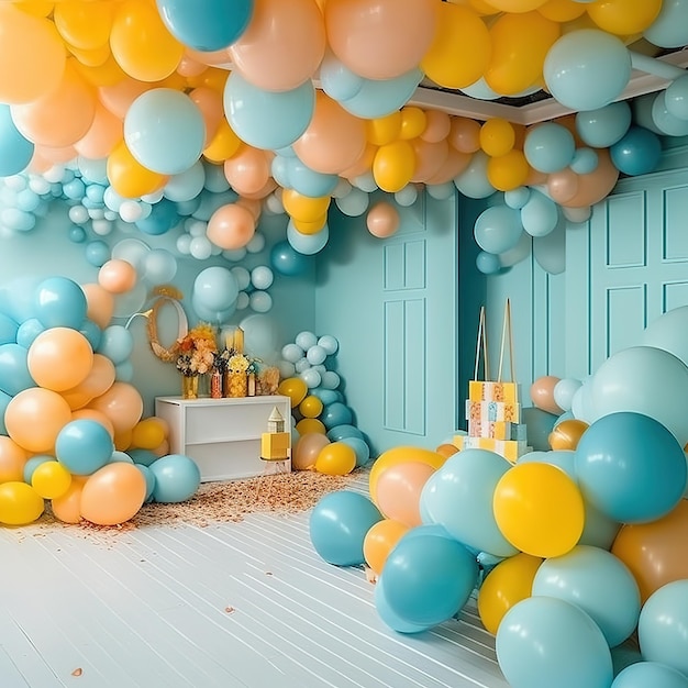 colorful party birthday background with balloons baby shower interior