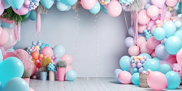 colorful party birthday background with balloons baby shower interior