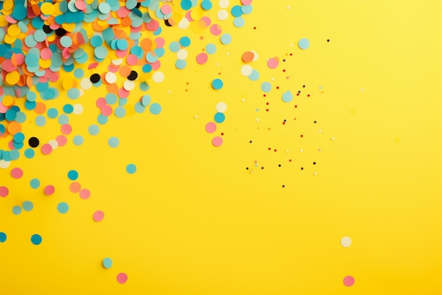 Colorful Party Confetti on Yellow Background