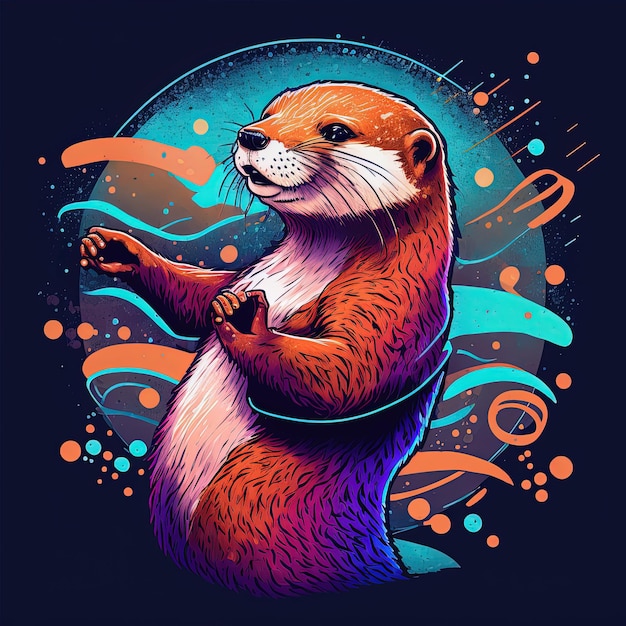 Colorful party dancing otter Generative AI Not based on any actual scene