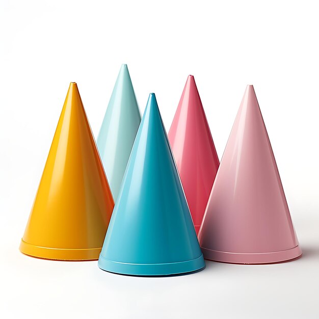 Photo colorful party hats for children with paper material assorted colors creative concept ideas design