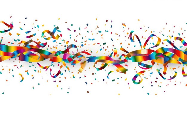 Premium AI Image  Colorful party streamers and confetti isolated on a  white background