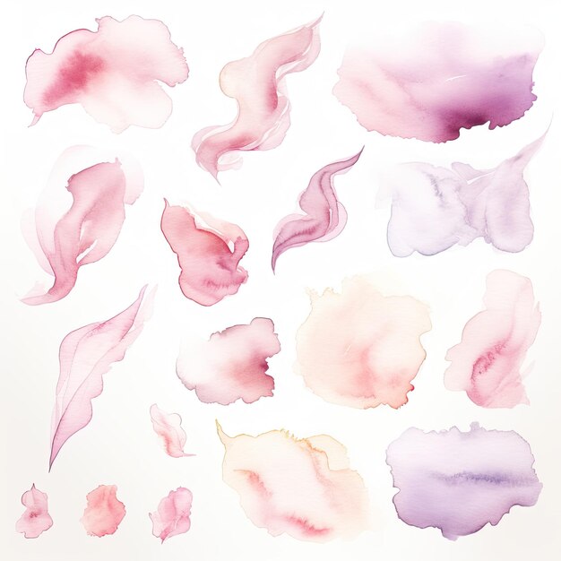 Colorful Pastel Abstract Watercolor Clipart Texture Set On White Background For Feminine Creations