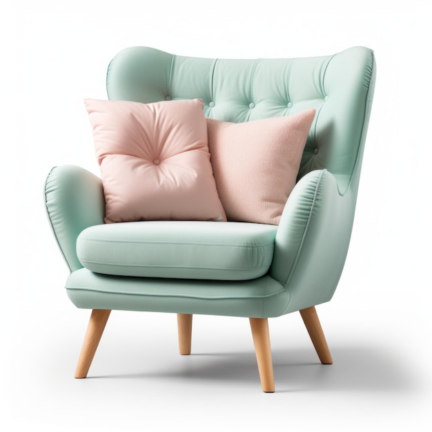 Colorful pastel armchair with wooden legs