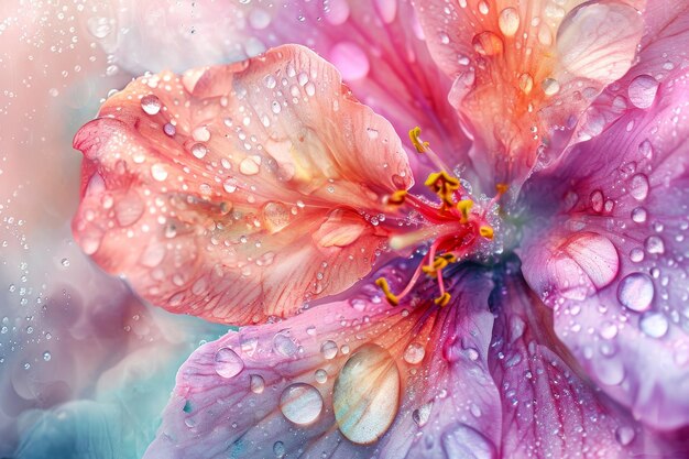 カラフルなパステルのかわいい花の水彩パターン背景露滴水の壁紙