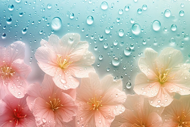 Colorful Pastel Cute Flower Watercolor Pattern Background With Dew Drops Water Wallpaper