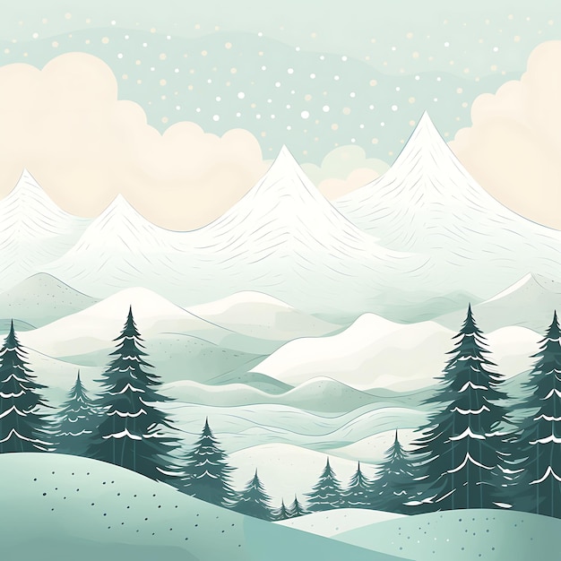 Colorful of Pastel Mint Alpine Landscape Background With Silver Frost Ma Handrawn Watercolor Style