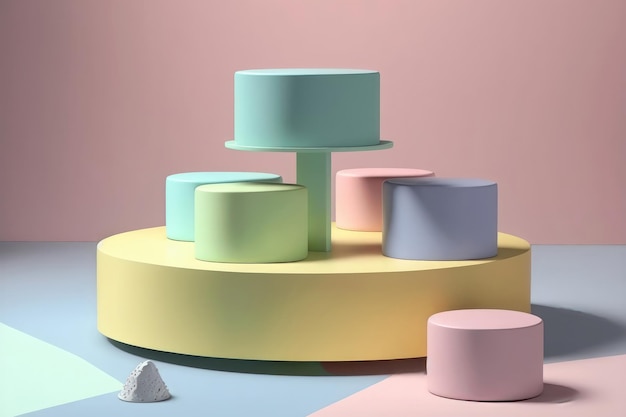 Colorful pastel object podium product display AI generation