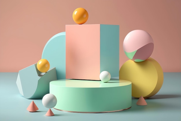 Colorful pastel object podium product display AI generation