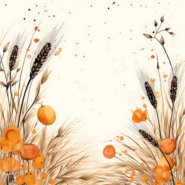 Colorful of Pastel Orange Harvest Field Background With Brown Speckles P Handrawn Watercolor Style