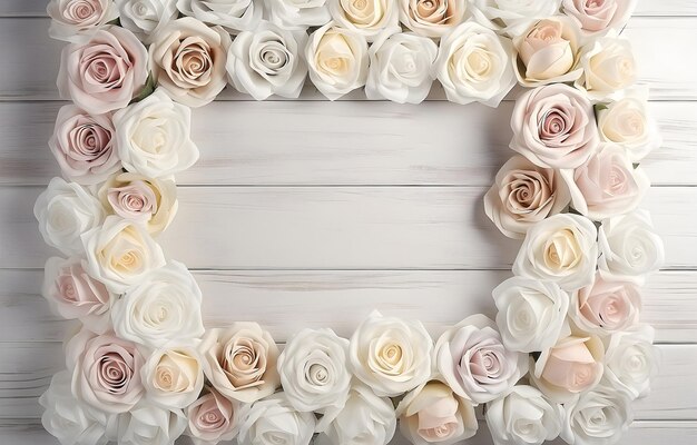 Photo colorful pastel rose flowers arch frame on white background for