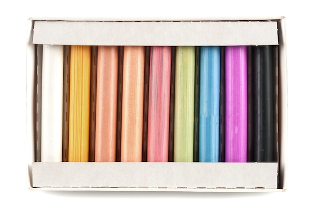 Colorful pastel sticks in the box