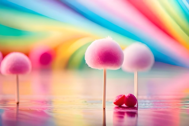 Photo colorful pastel sweet candies and cotton candies