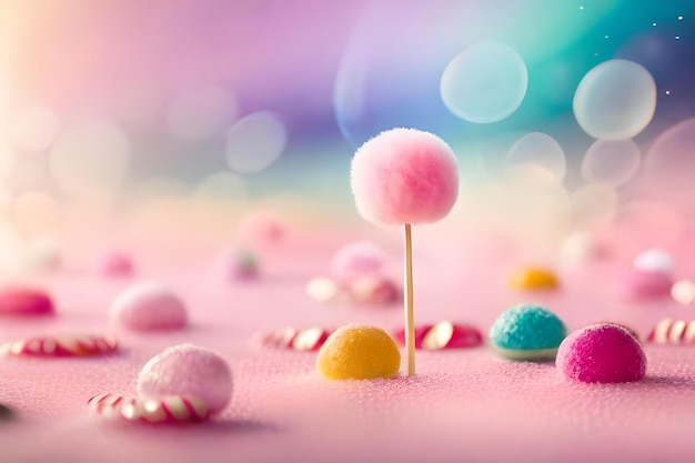 Colorful pastel sweet candies and cotton candies