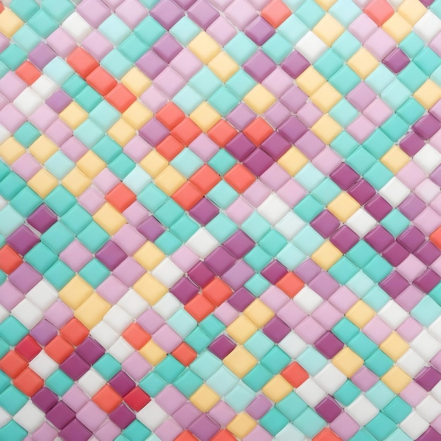 Photo colorful pastel vivid color and various geometric shape mosaic tile pattern generated by ai