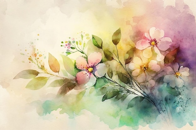 Colorful pastel watercolor flower illustration spring on light background Generative AI