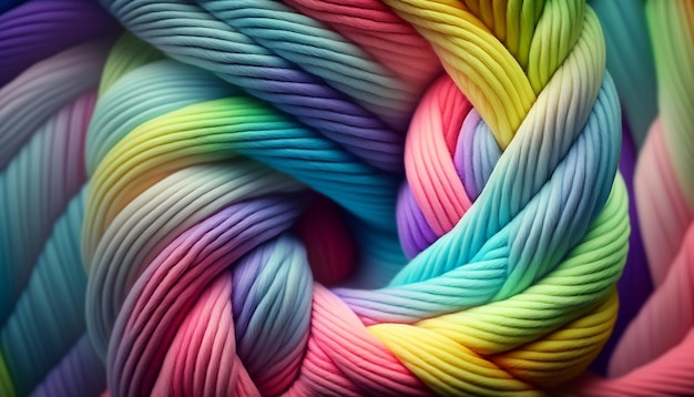 A colorful pastel yarn for knitting is shown in a close up shot Generated AI