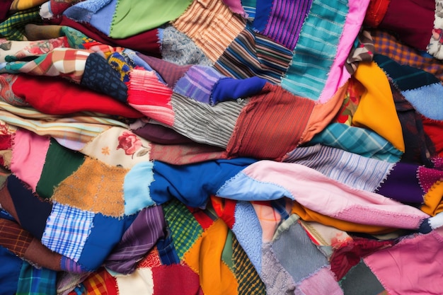 Colorful patchwork blanket made from old clothes