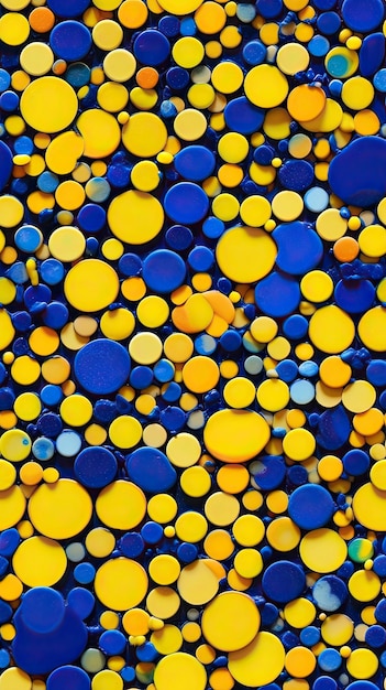 A colorful pattern of circles with blue and yellow colors