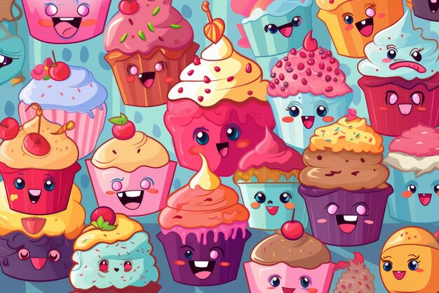 A colorful pattern of cupcakes with the words cupcakes on it.