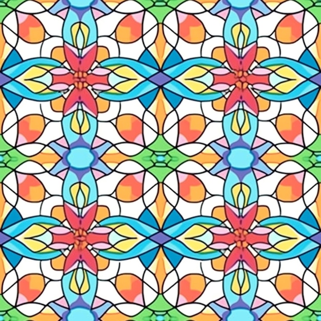 A colorful pattern of flowers and leaves.