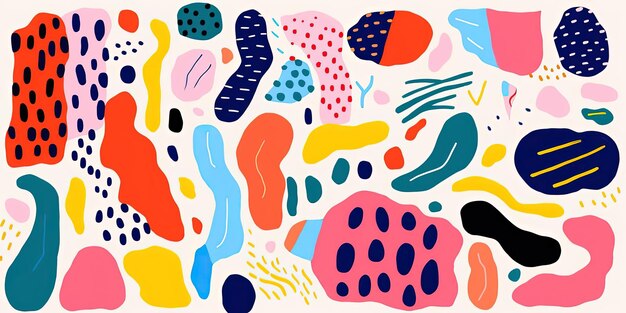 a colorful pattern of and geometric smudges in the style of playful line drawings