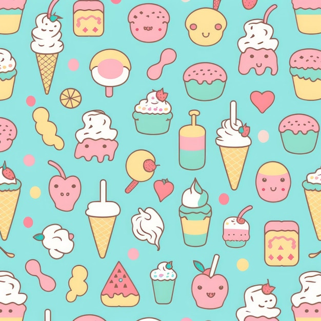 A colorful pattern of ice creams and ice creams.