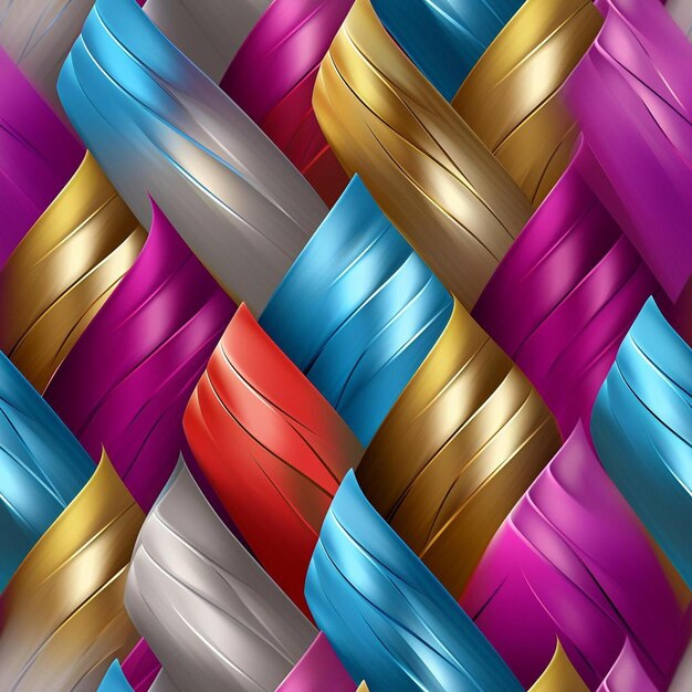 A colorful pattern of ribbons with a gold and blue ribbon