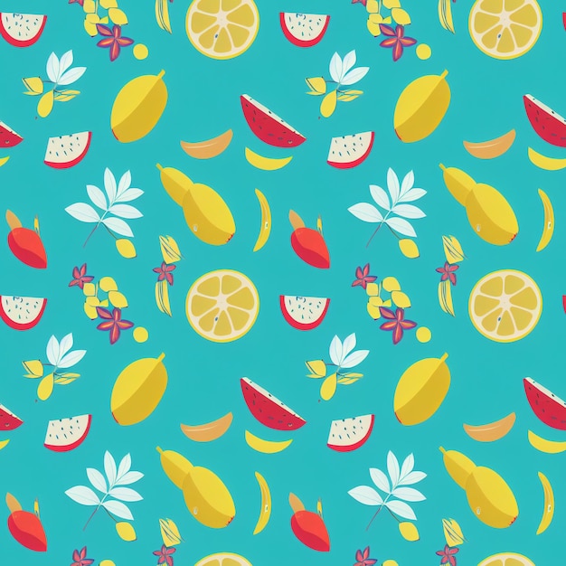 Photo a colorful pattern of tropical fruits on a blue background