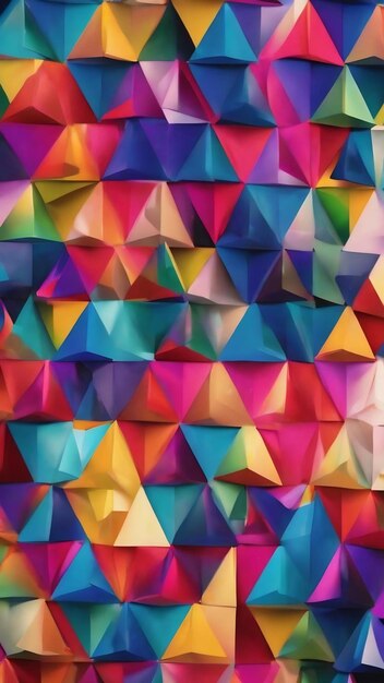 A colorful pattern with a background of triangles