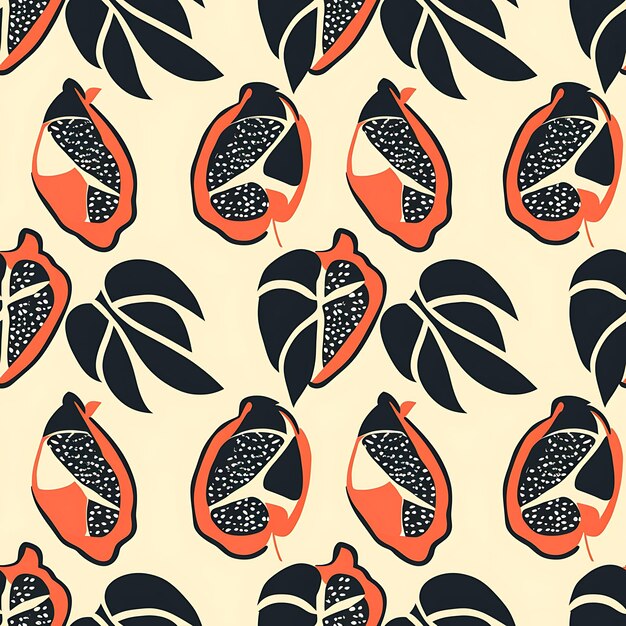 a colorful pattern with birds and leaves on a beige background