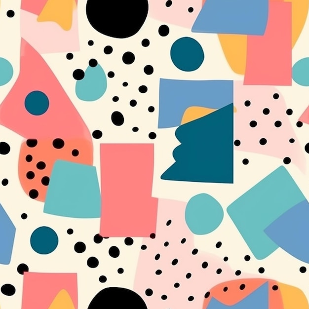 A colorful pattern with black dots and a black circle.