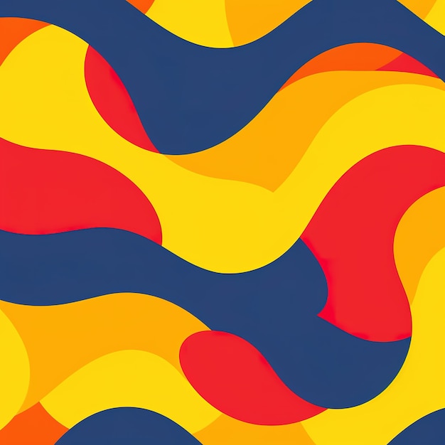 A colorful pattern with blue red and yellow lines and a red swirl