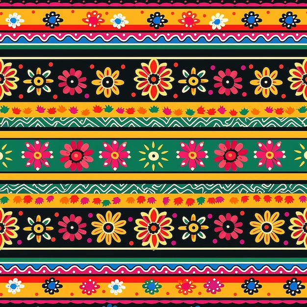 Photo a colorful pattern with bright flowers and a black background