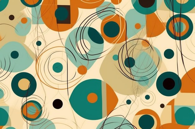 A colorful pattern with circles and circles on a beige background