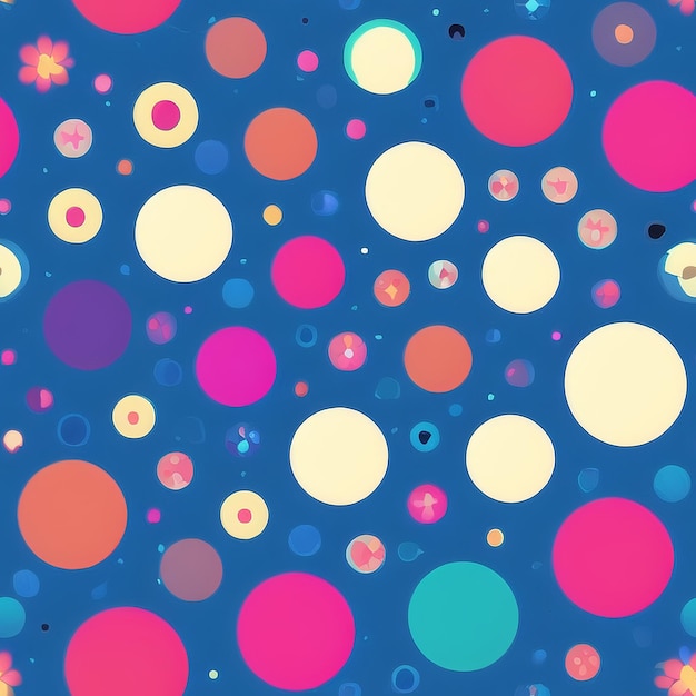 A colorful pattern with circles on a dark blue background.