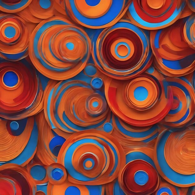 A colorful pattern with circles in orange red and blue