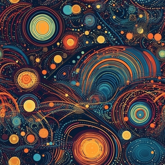 A colorful pattern with circles and stars.