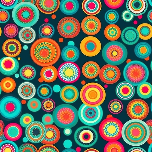 A colorful pattern with circles and the word art on it.