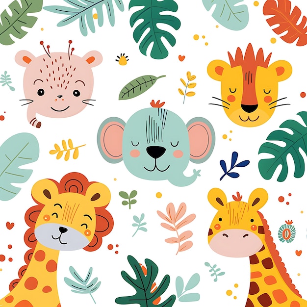 a colorful pattern with different animals and the word giraffe